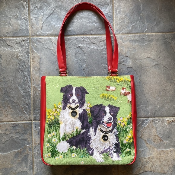 Vintage Y2K Isabella Fiore Border Collie Purse w. Red Leather & Sequins - Picture 11 of 14